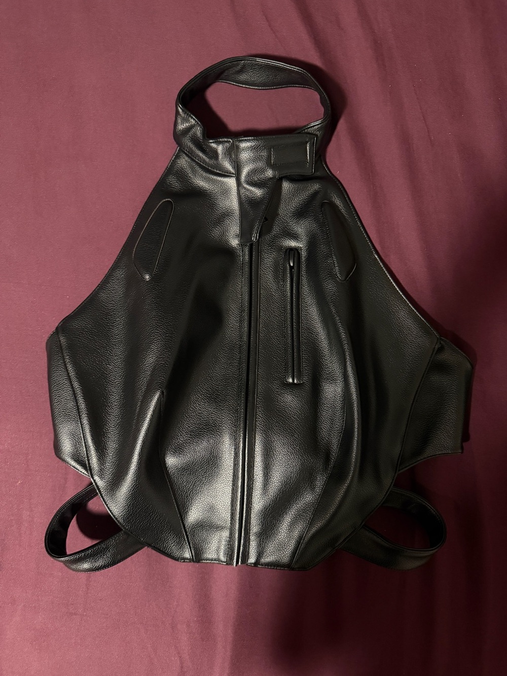 KHY Black Faux Leather Harness Zip Up Vest in Large